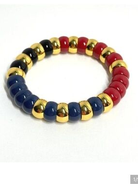Tuckernuck Jewelry Claret Beaded Bradley Bracelet in Nautical Navy Red Gold Bead